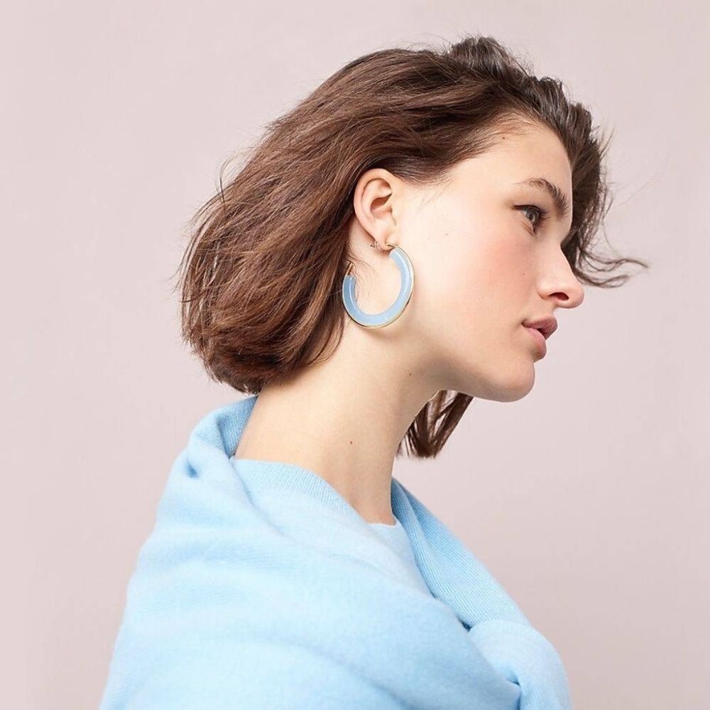 NWT J Crew Blue resin Gold tone hoop round earring